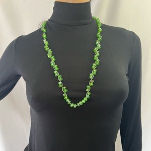 Vintage Faceted Green Iridescent Glass Crystal Necklace 30 inch